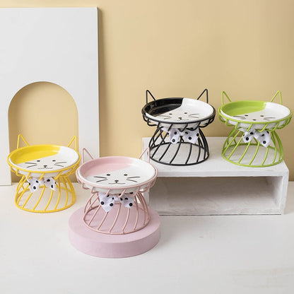 Elevated Ceramic Cat Bowl with Metal Riser