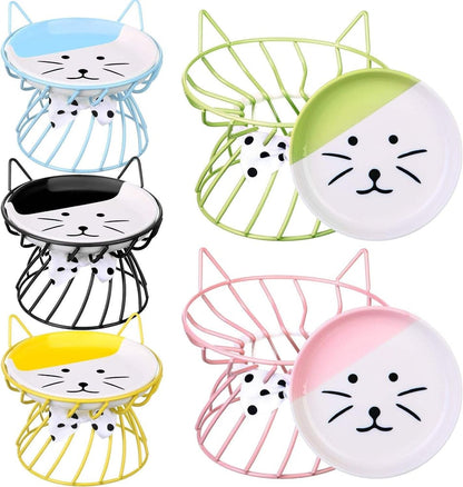 Elevated Ceramic Cat Bowl with Metal Riser
