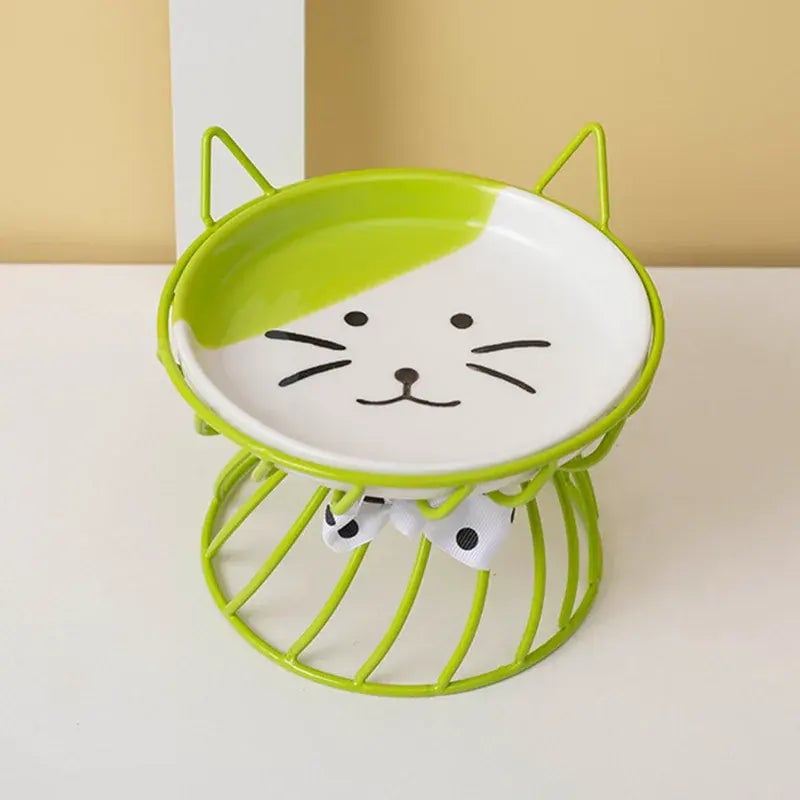 Elevated Ceramic Cat Bowl with Metal Riser
