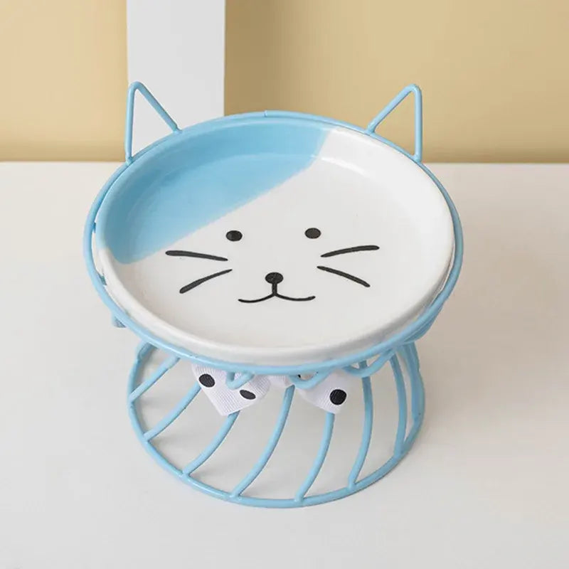 Elevated Ceramic Cat Bowl with Metal Riser