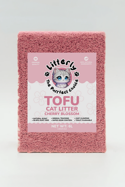 Pink cat litter package with 'Litterly' branding on a white background