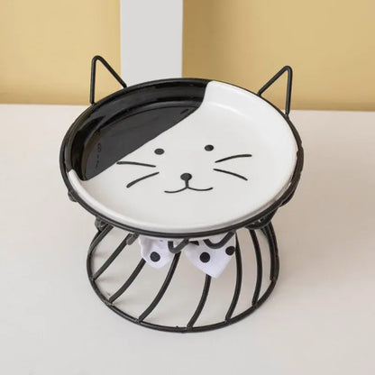 Elevated Ceramic Cat Bowl with Metal Riser
