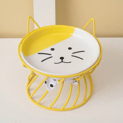 Elevated Ceramic Cat Bowl with Metal Riser
