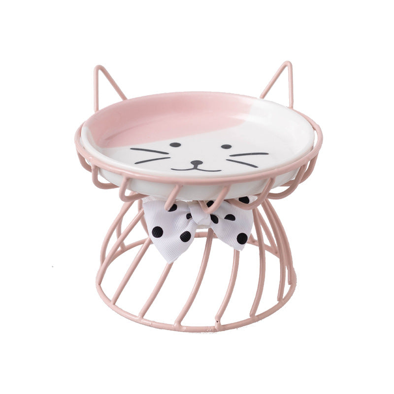 Elevated Ceramic Cat Bowl with Metal Riser